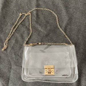Brand new clear metal lock chain handbag with detachable chain